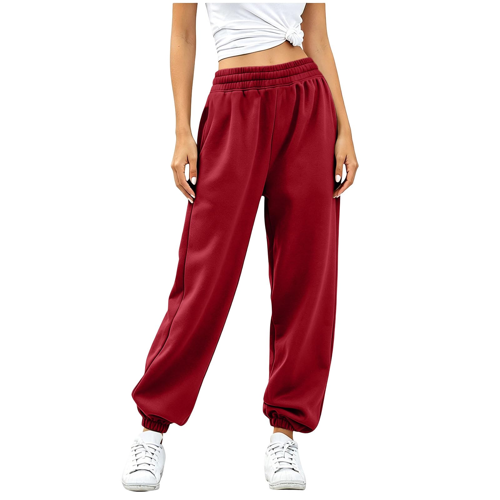 Generico Pantaloni da Jogging Donna Pantaloni Sportivi Vita Alta Pantalone a Gamba Larga Larghi e Morbidi Pantalone Baggy con Tasche Pants Lunghi con Coulisse Regolabile per Allenamento e Fitness