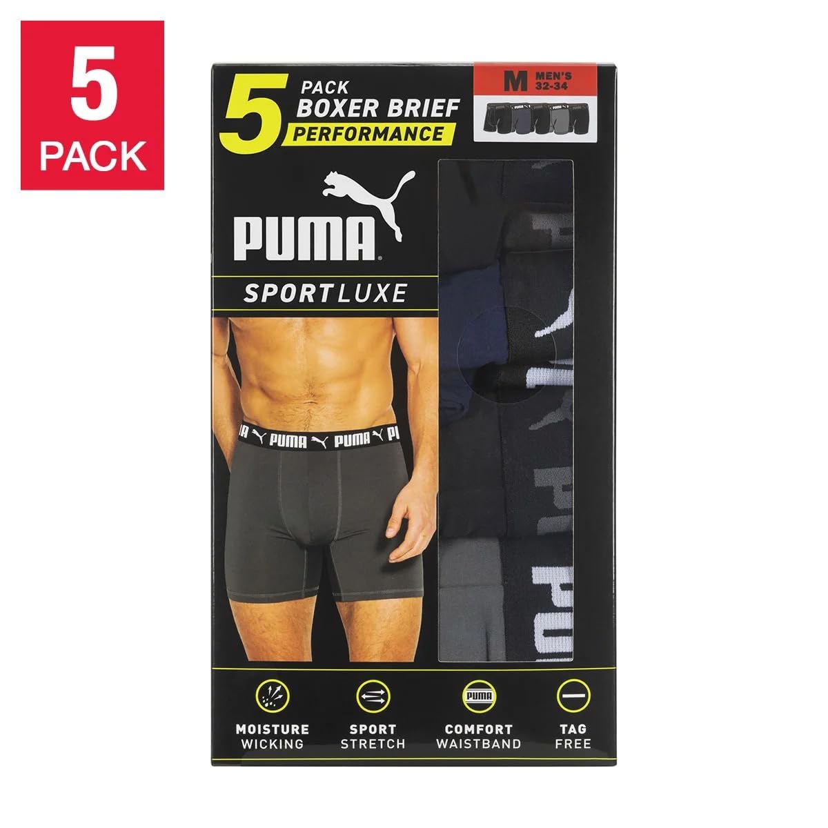 Puma Calzoncillos Tipo bóxer de Microfibra para Hombre, Paquete de 5