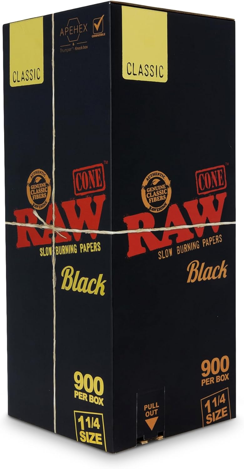RAW Black 1-1/4 Pre Rolled Cones - 900 Cone Thumper/Bulk