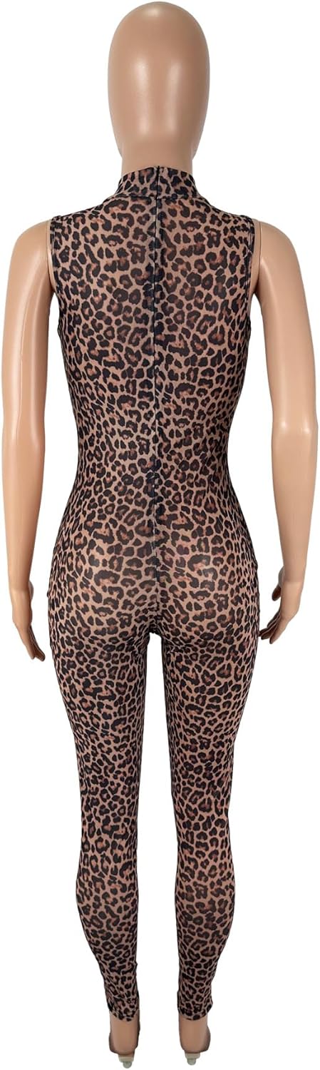 Sexy Leopard Print Jumpsuits for Women Cheetah Sleeveless Hollow Out Top Bodycon Pants Jumpsuit Club Outfits - Image 5