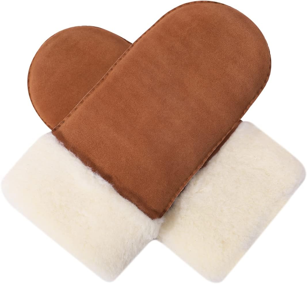 Harssidanzar Winter Mitten Gloves,Men Sheepskin Shearling Heated Warm Furry Cuff Mitten Gloves For Winter KM042US - Image 7