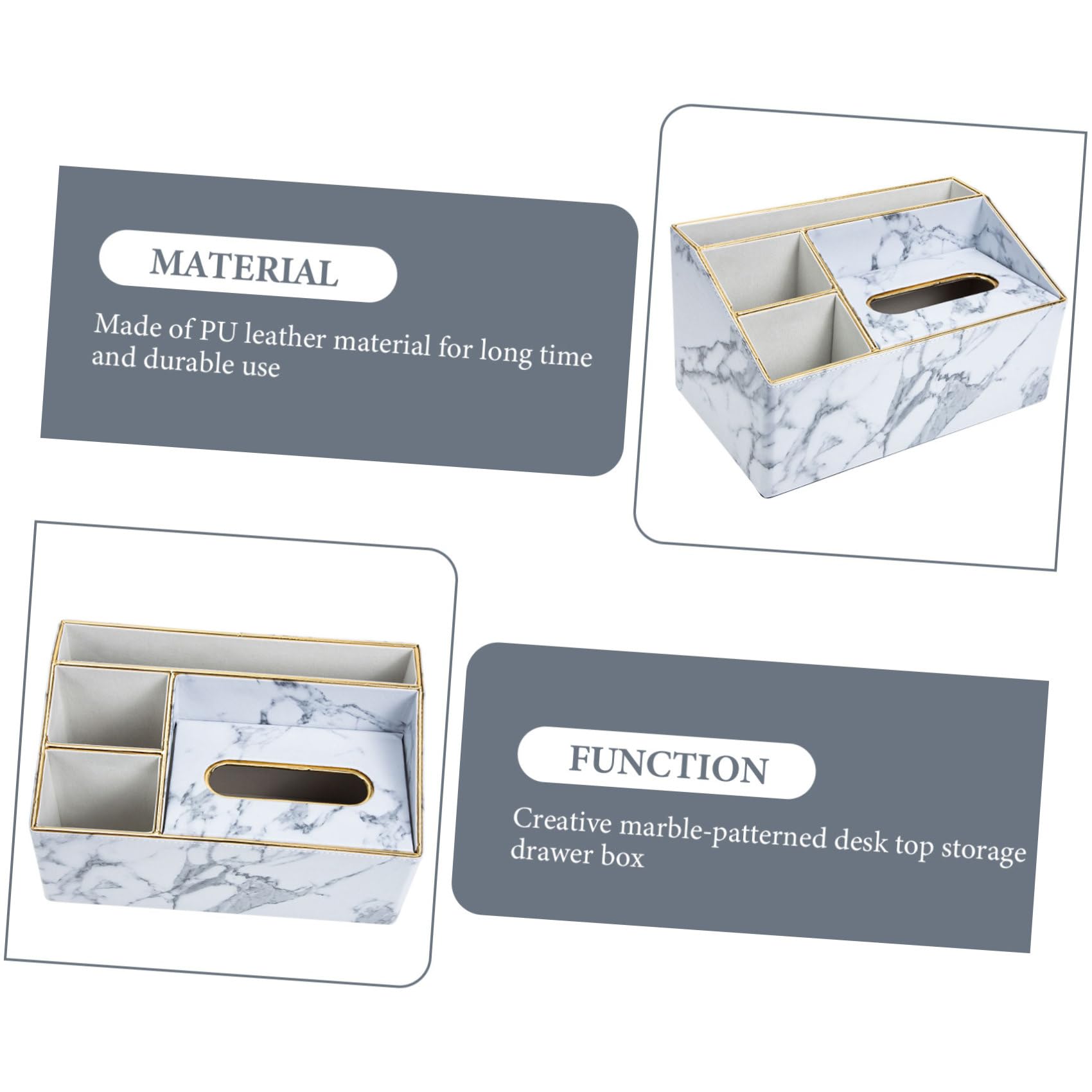 Caja Organizadora Estampado de Mármol, Dispensador de Pañuelos y Soporte para Mando a Distancia de Piel Sintética Pu, para Escritorio y Hogar