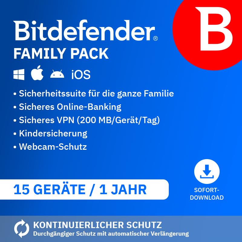 Bitdefender Family Pack | 15 Gerät | 1 Jahr | PC/Mac | Aktivierungscode per Email