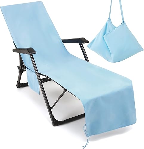 Funda para silla de piscina toalla de playa, con bolsillo elástico, ajustable, no se desliza, Azul (Sky Blue)