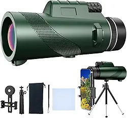 Telescópio monocular, monóculos de alta potência, 80 x 100 para adultos, com tripé, monóculo para smartphone, adequado para observação de pássaros, visão maior, caça, vida selvagem, viagens