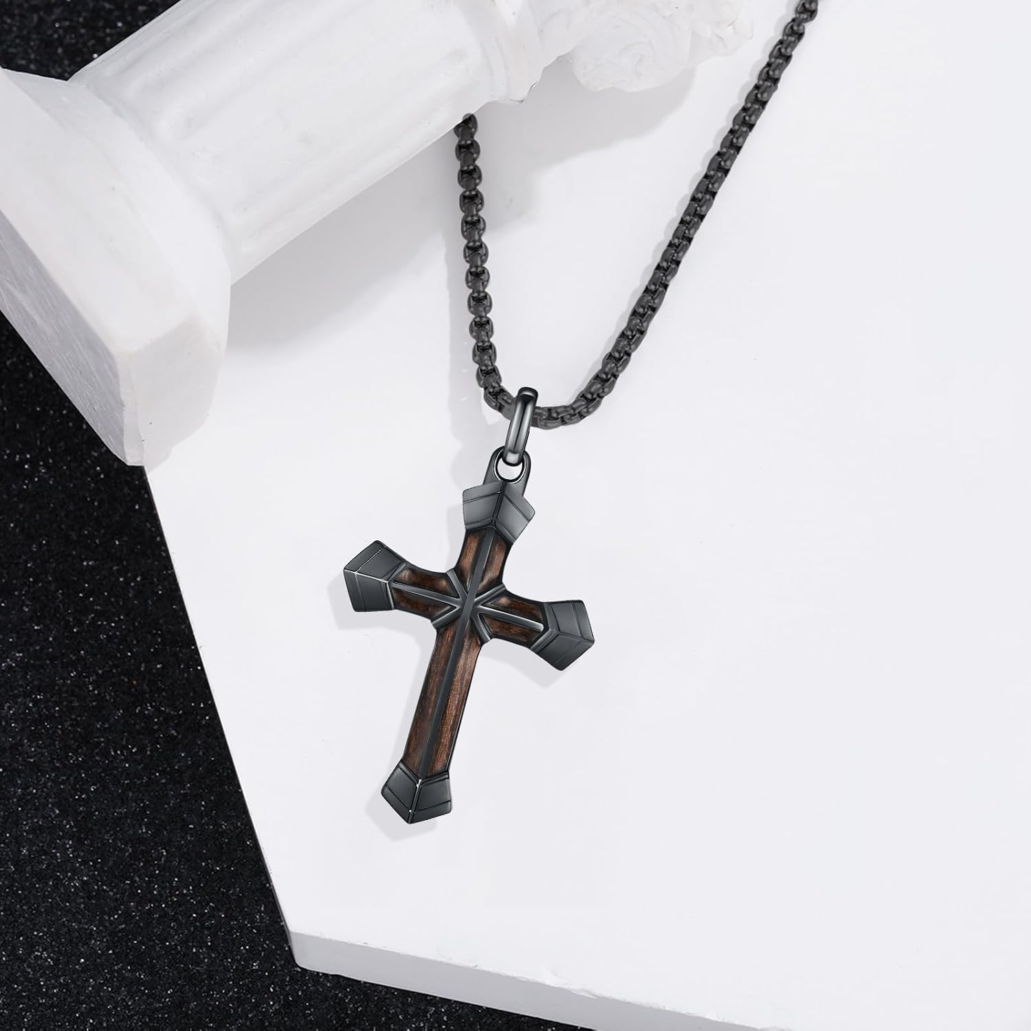 Cross Necklace for Men 925 Sterling Silver Cross Ebony Wooden Ankh Raven Praying Hands Crucifix Amulet Religious Jewelry Gifts for Men Women