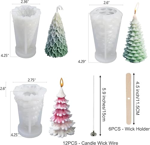 Miniatura 2 de 3 moldes para velas de árbol de Navidad, molde de silicona 3D para manualidades, molde de resina para árbol de pino de Navidad, molde de jabón para