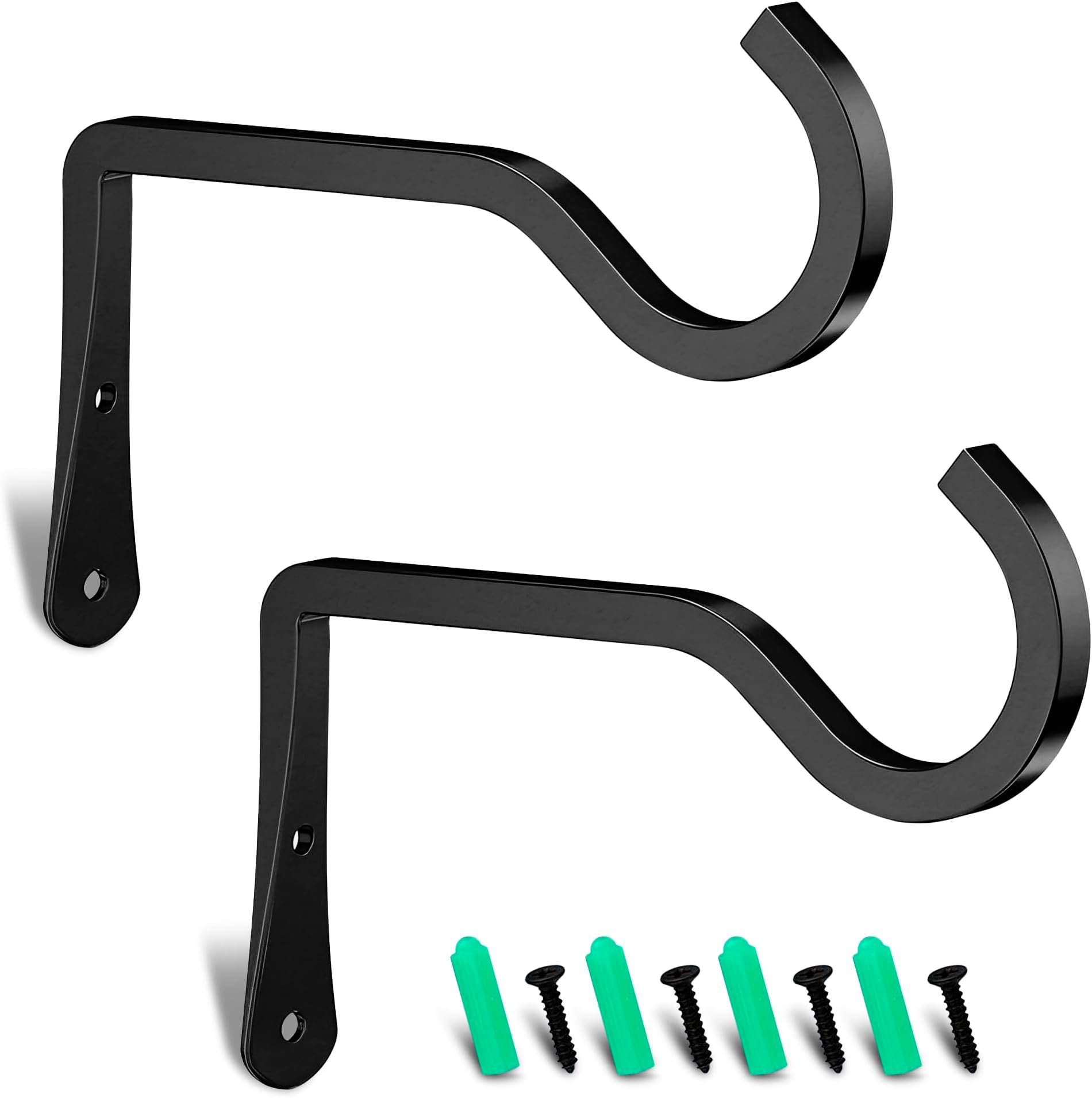 ALPENKOK 2Pcs Heavy Duty Metal Wall Mount Plant Hooks, 6 inches, Black, Modern Style, Supports Up to 35 lbs, Ideal for Indoor/Outdoor Use, Wall, Plants, Lanterns, Wind Chimes, Decorative Items