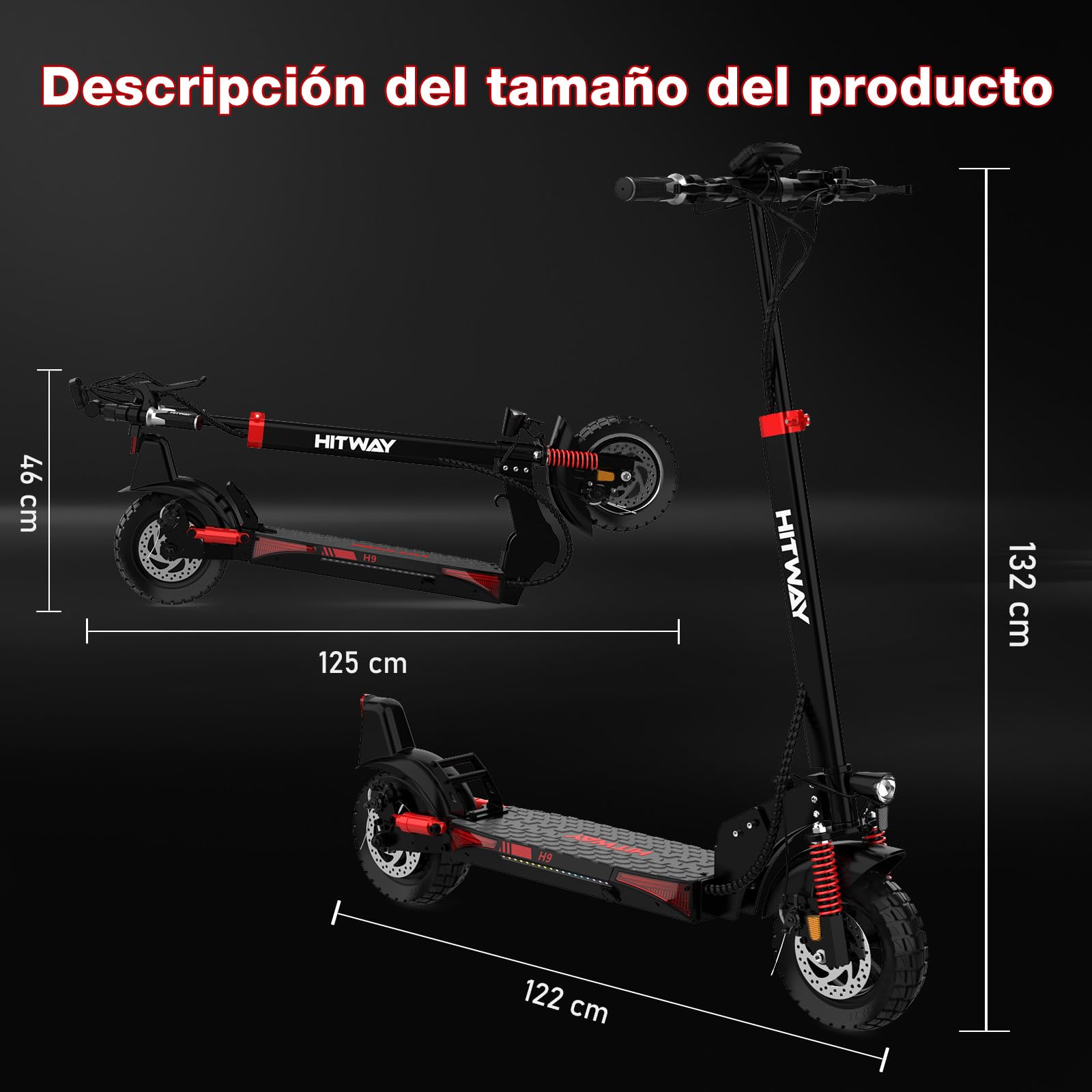 HITWAY Patinete Eléctrico Adultos Potente 1200W, Autonomía 90-110 km, Batería 15.6-27Ah, Ruedas 10” Tubeless, Scooter Eléctrico Plegable con App, Intermitentes,25 km/h