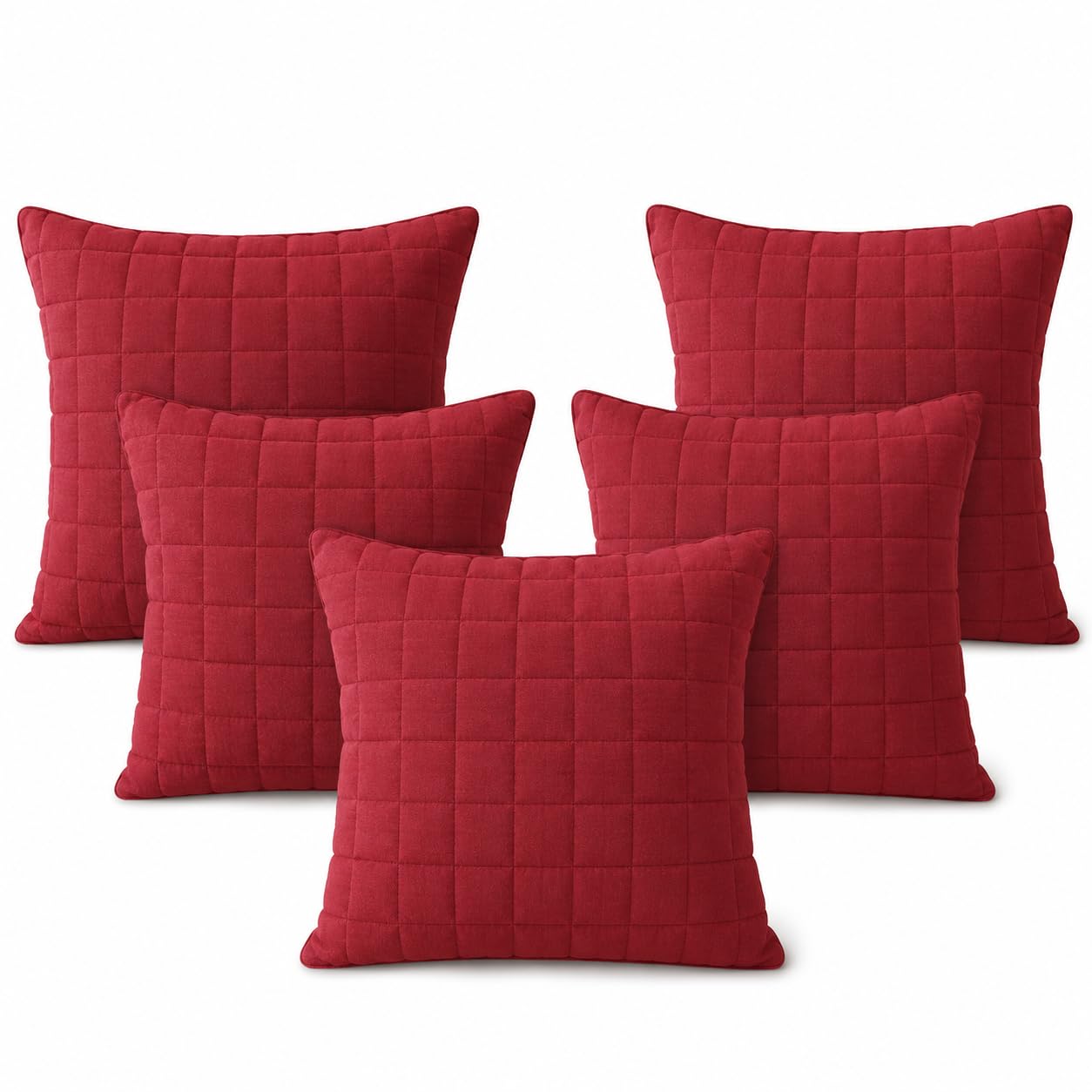 Waterproof Terry Cotton Decorative Cushion Cover 10x10 Inch - Set of 2, Soft Solid Square Covers for Sofa, Car, Living Room or Home Decorative -Maroon-image-21