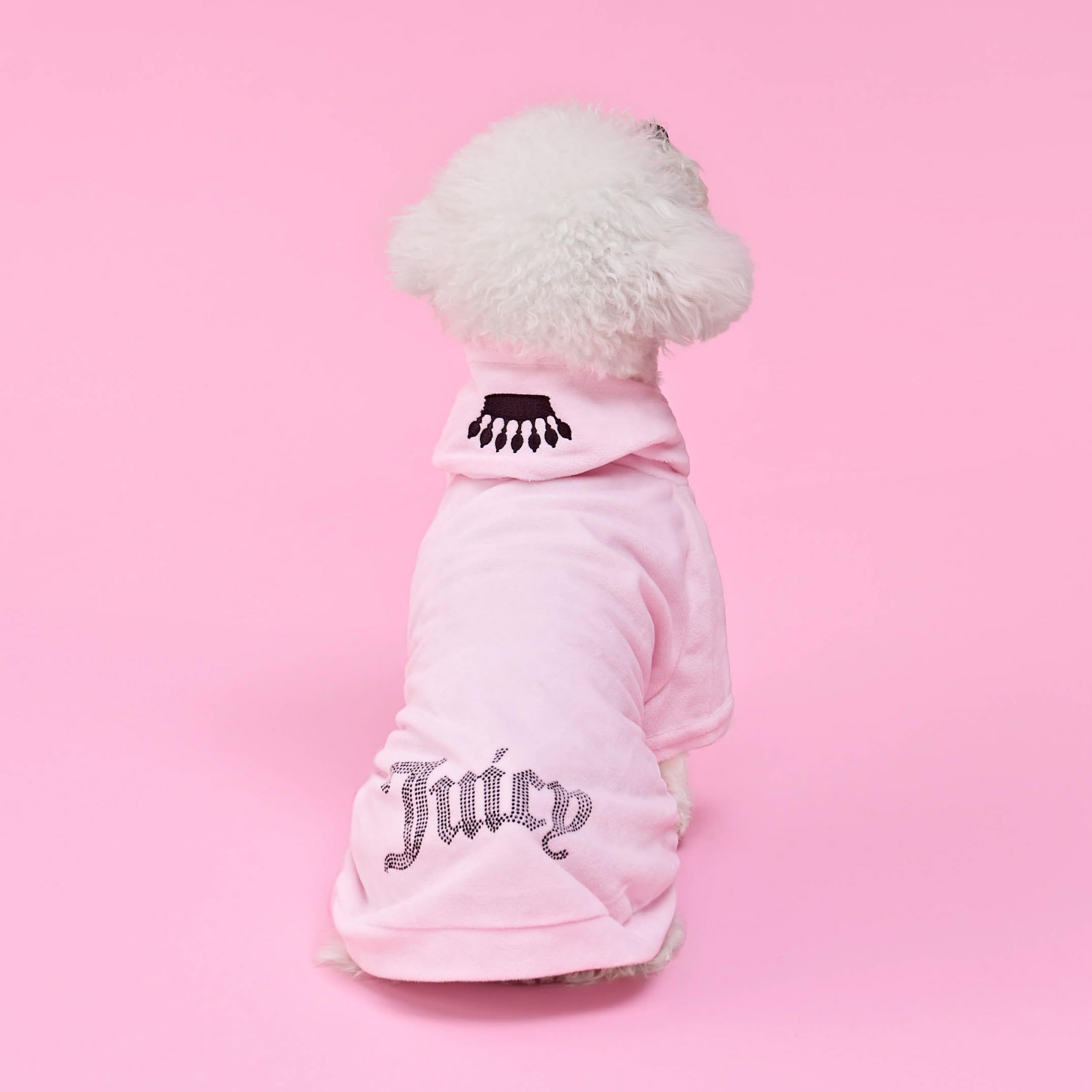 Juicy Couture Bling Velour Pet Hoodie - Pink - XS/S (2-7 lbs.) - Pet Hoodies for Small Dogs or Cats