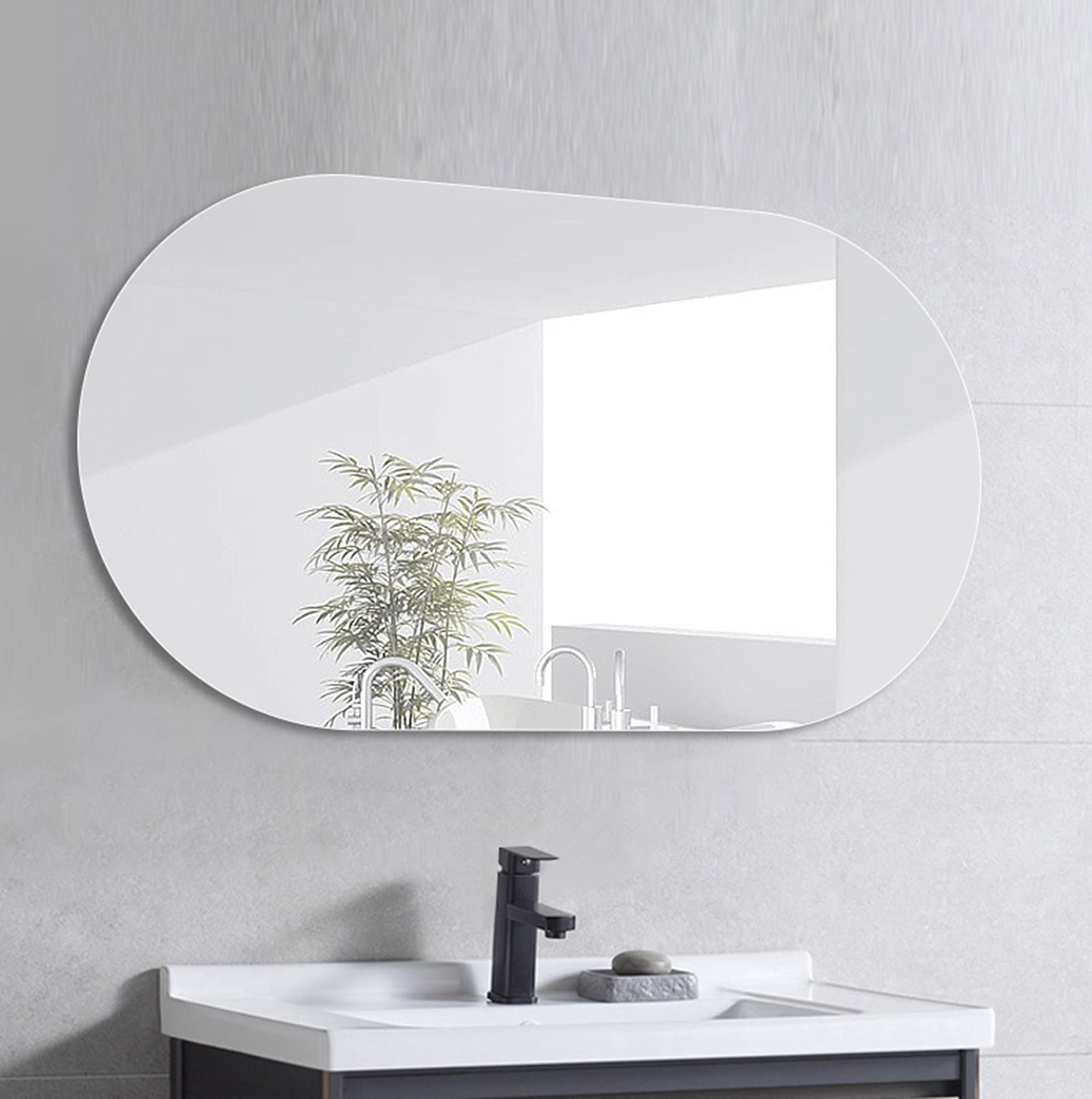 Specchio da Bagno Ovale Circolo Senza Cornice Specchio Montato a Parete con Bordi smussati per Soggiorno Camera da Letto (40 cm x 60 cm) Natural,40x60cm