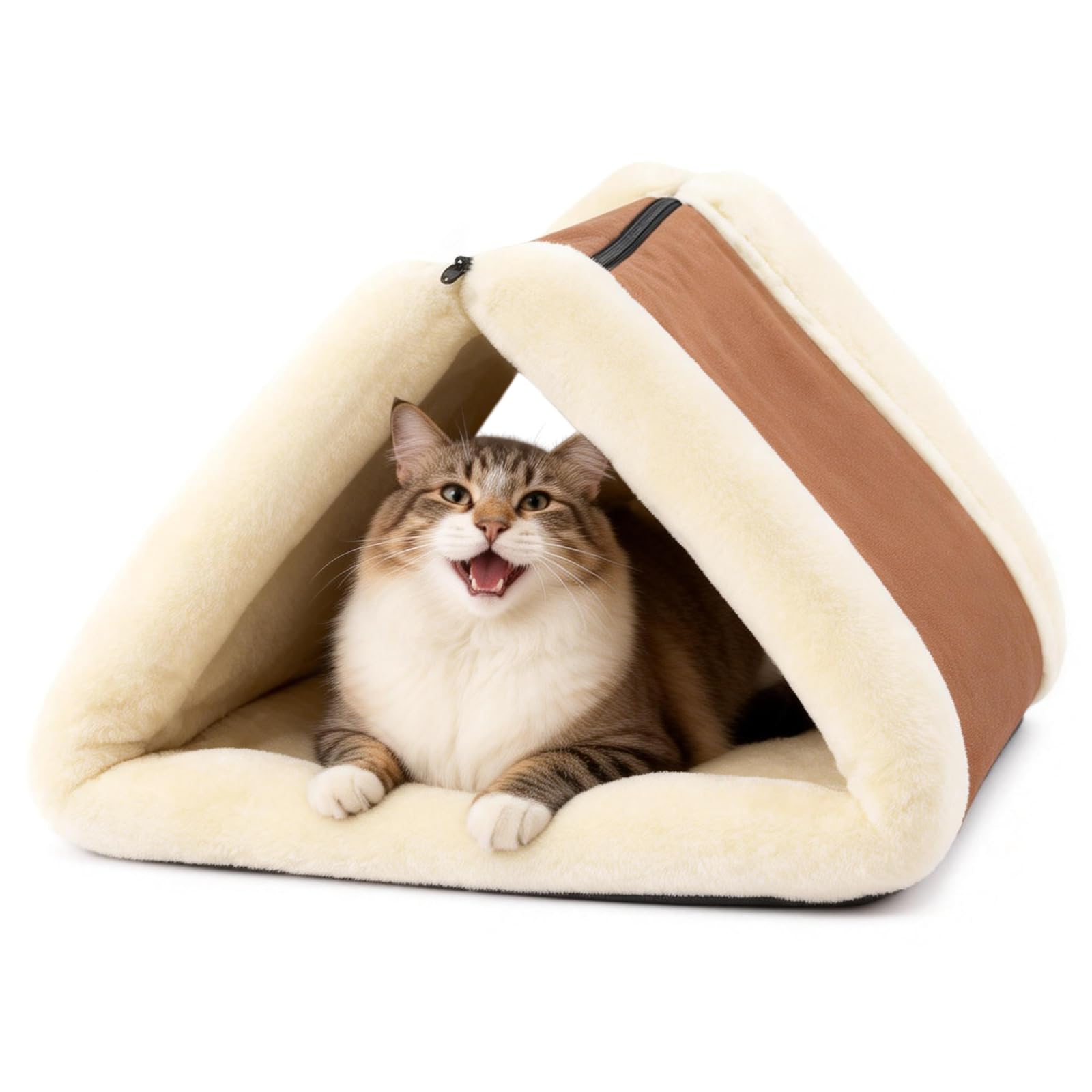 Cat Bed Mat Cave 2-in-1 Pet Tunnel Bed Cat Cushion Convertible Plush Warm House with Zipper Machine Washable Portable for Travel Car Cozy Retreat for Security and Comfort (2PCS, 80*58*3cm)