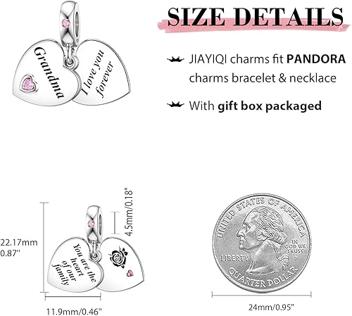 Miniatura 3 de JIAYIQI Dijes de Madre Hermana Hija Esposa que se Ajustan a Pulseras de Dijes y Collares con Dijes de Doble Corazón de Amor Cuentas de Plata de Ley