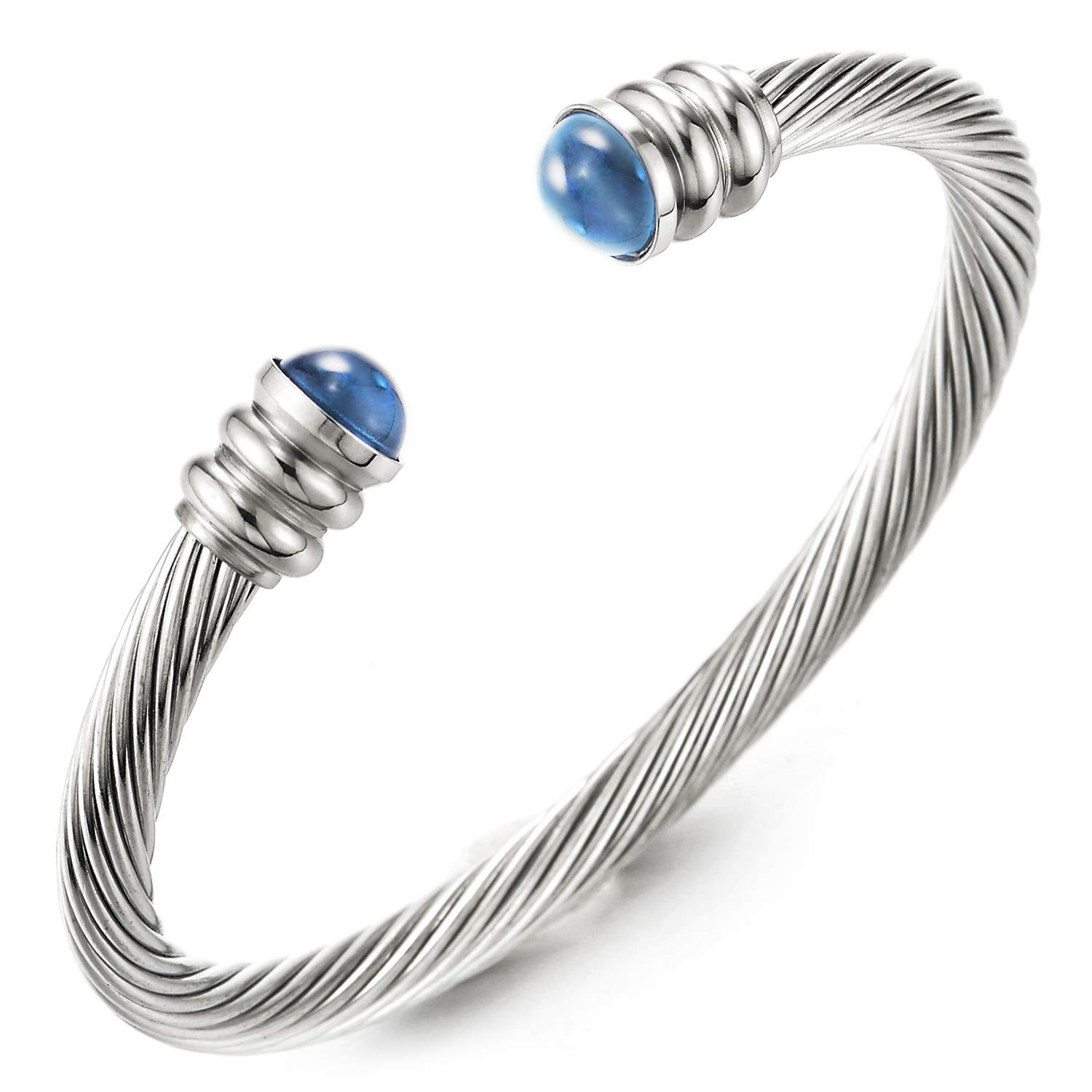 COOLSTEELANDBEYOND Elástica Ajustable Clásico, Pulsera de Hombre, Brazalete de Acero Inoxidable, Cable de Acero