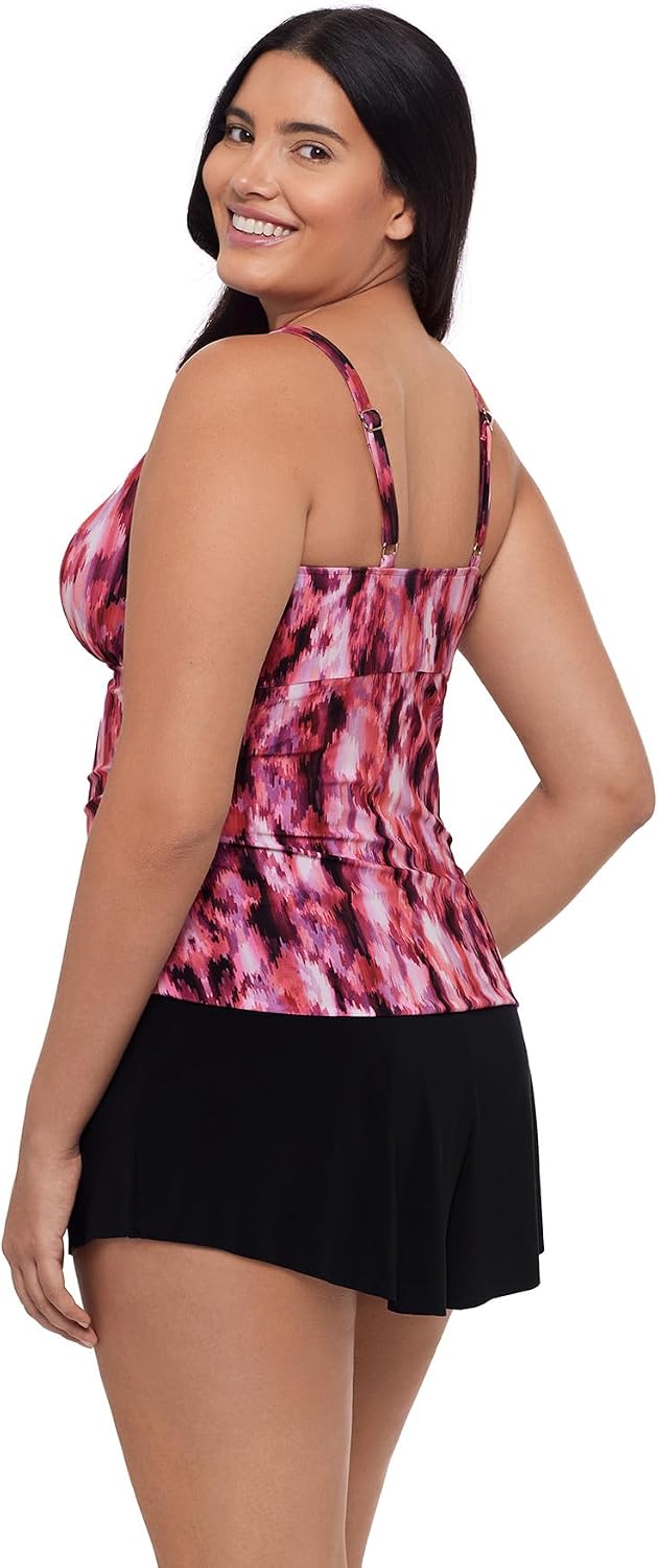 Trimshaper Women's Keyhole High Neck Chloe Swim Tankini Top with Tummy Ruching