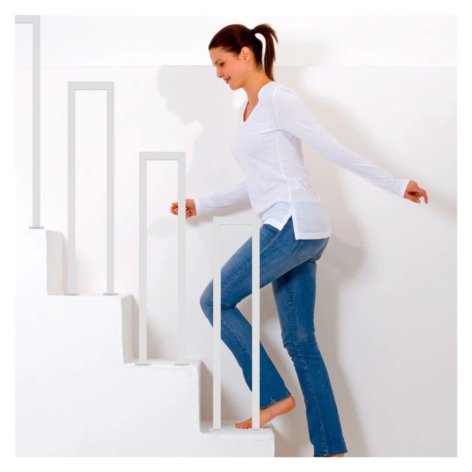 Meiiron Industrial U-Shaped Stair Handrail, 1-Step Indoor Outdoor Stair Railing Elderly Children's Loft Corridor Safety Non-Slip Support Rod Sturdy Metal Barckets - 1Pc/White (Size : 70cm(27.5"))