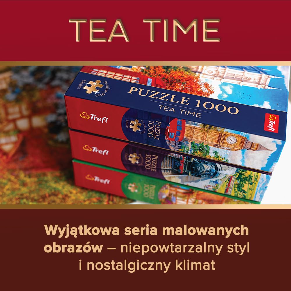 Trefl Premium Plus Quality - Puzzle Tea Time: Przygotowania do Wiosny - 1000 Elementów, Seria Malowanych Nostalgicznyh Obrazków, Idealne Dopasowanie Elementów, dla Dorosłych i Dzieci od 12 lat
