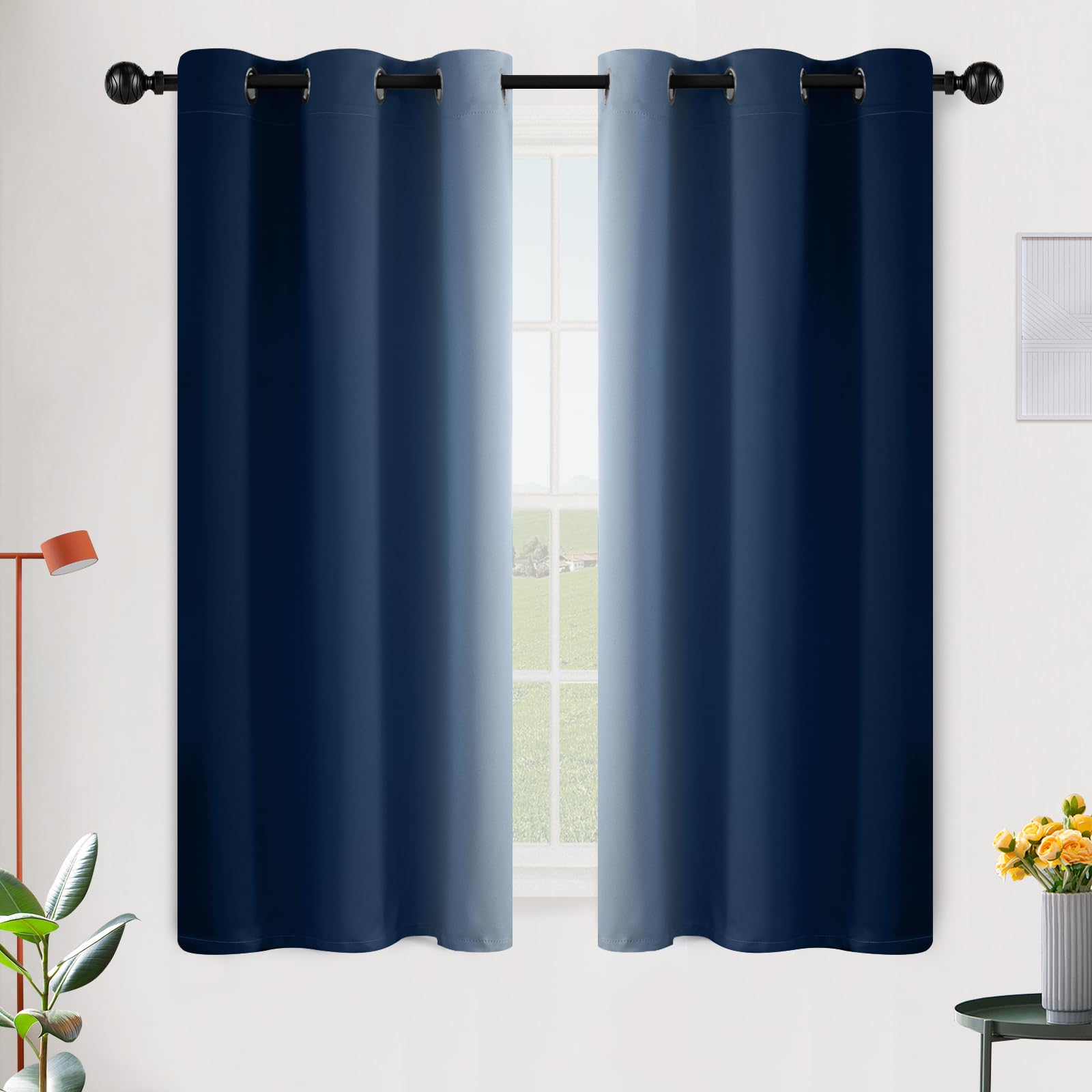 SimpleHome Ombre Room Darkening Curtains 54 inches Length for Bedroom,Grommet Gradient Light Blocking Blue Gradient Window Curtains for Living Room,2 Panels, 42x54 inches — image 1