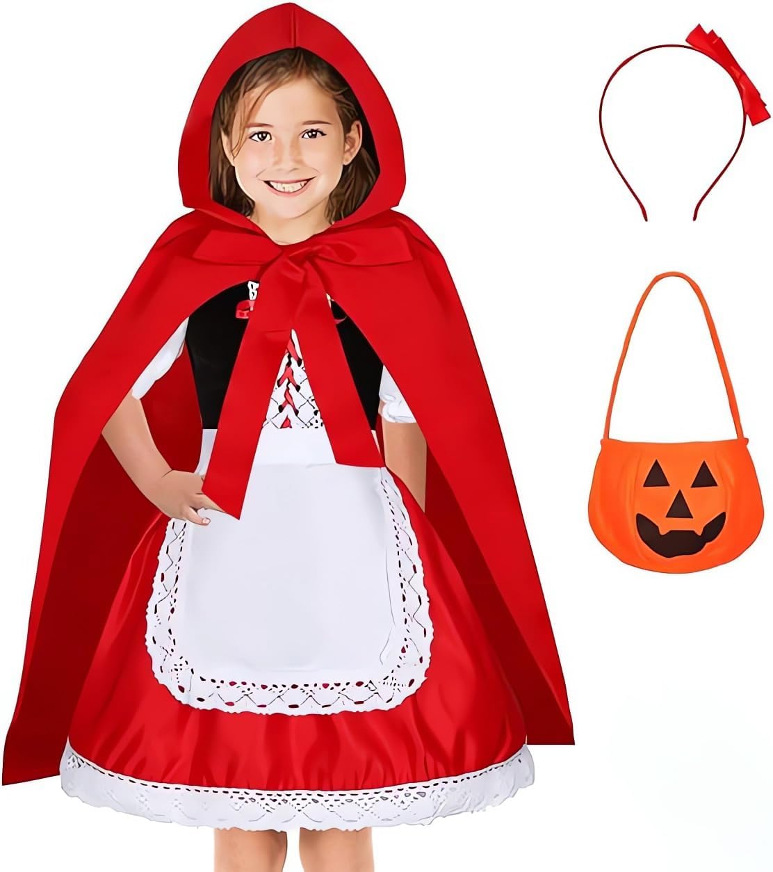 Little Red Riding Hood Costume for Girls, Halloween Costumes Fairytale Storybook Character Cosplay, Kids Halloween Cosplay Party Stage Performance Dress Up Outfits