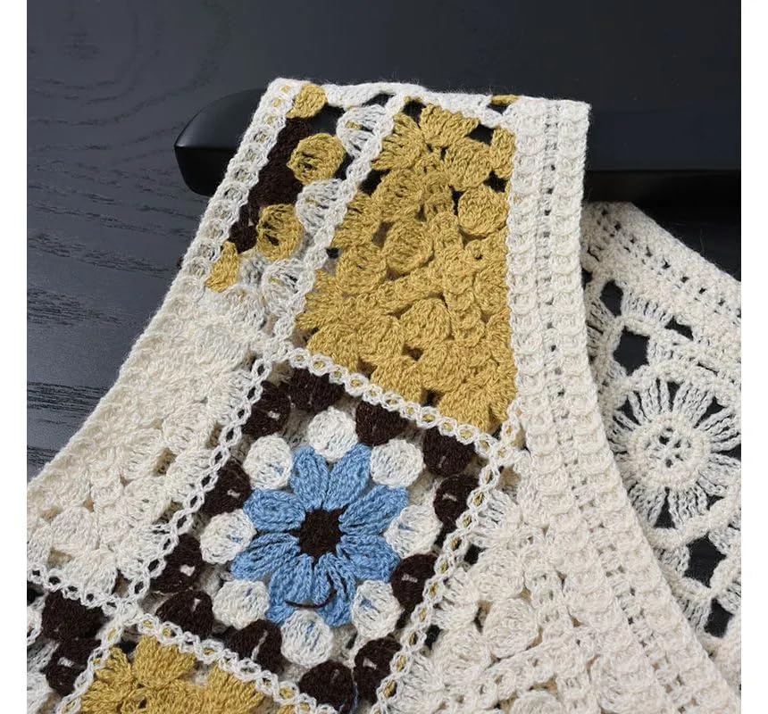 ICW Women Hollow Out Sleeveless V-Neck Floral Knitted Crochet Waistcoat Top Vest Cardigan Dn89 (IN, Alpha, S, Regular, Red) - Image 5 thumbnail