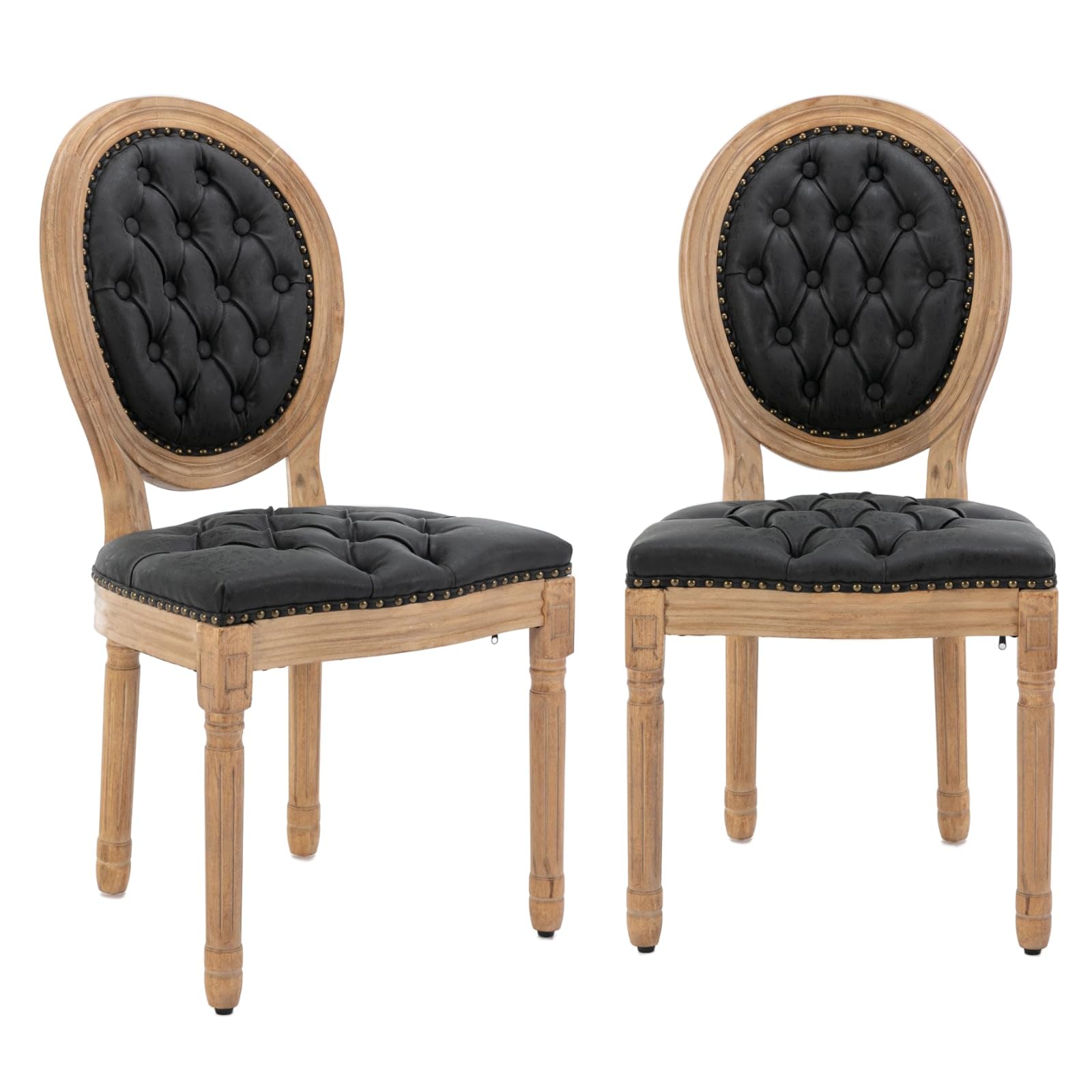 BEIDOR French Country Dining Chairs Set of 2, Vintage Wooden Dining Chairs with PU Leather Upholstered Tufted Seat,Solid Wood Legs&Frame, Farmhouse