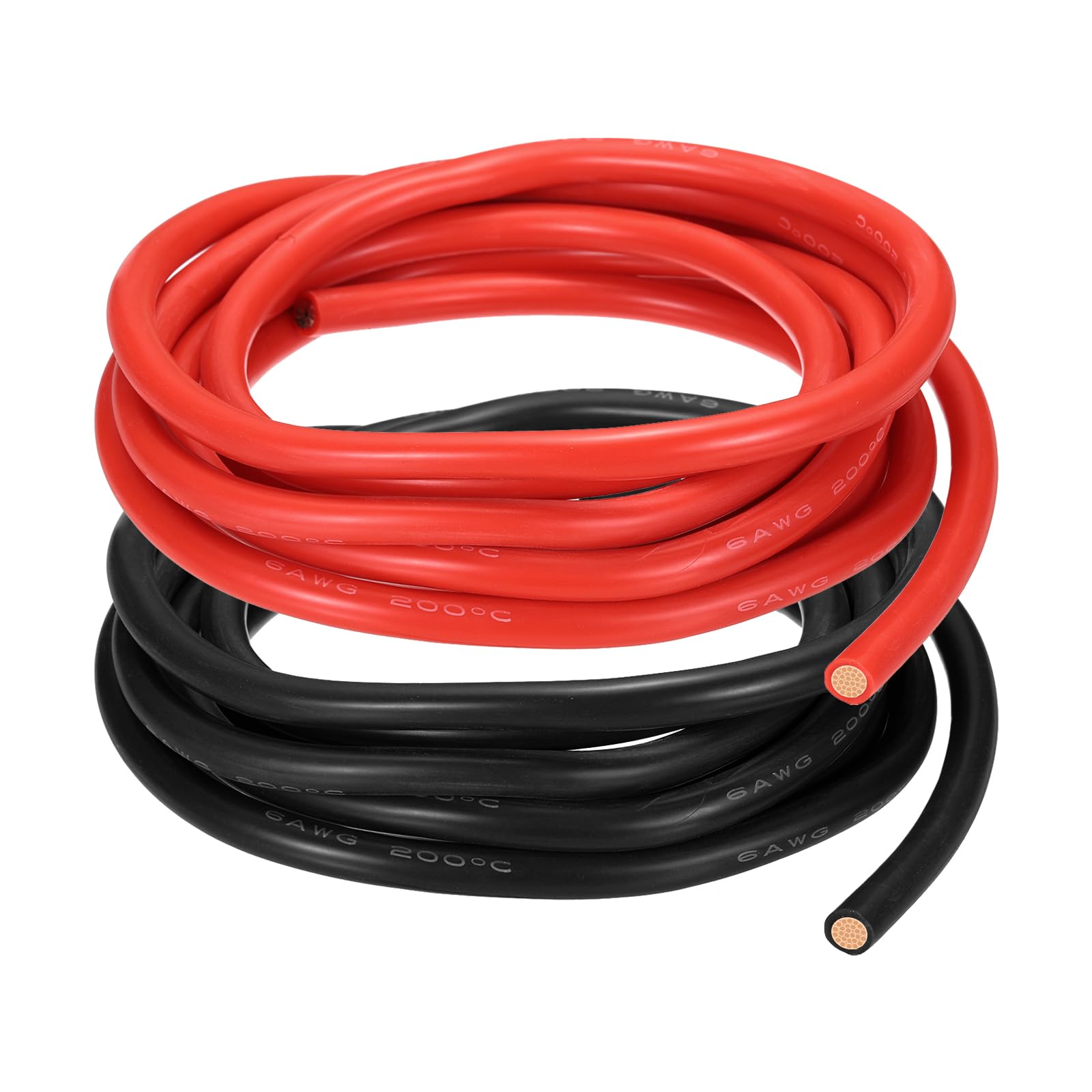 sourcing map 2pcs 6 AWG Silicone Electrical Wire, 6 Gauge 3m/10ft Electrical Wires, 600V 200C Tinned Copper Stranded High Temp Battery Wire for Automotive, Motor, RV Inverter - Red & Black — image 1