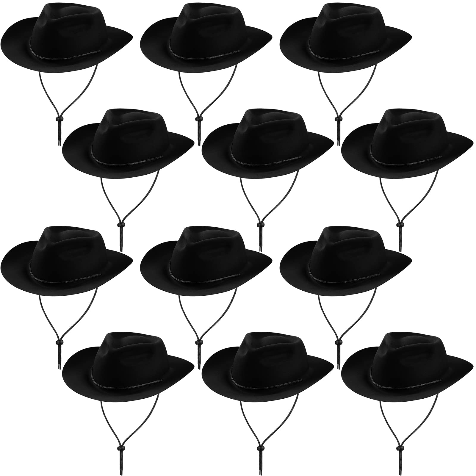 12 Pieces Western Cowboy Hat Set Felt Wide Brimmed Plastic Felt Cowgirl Party Hats for Men Women Adult Costume Party (Black) โ image 1