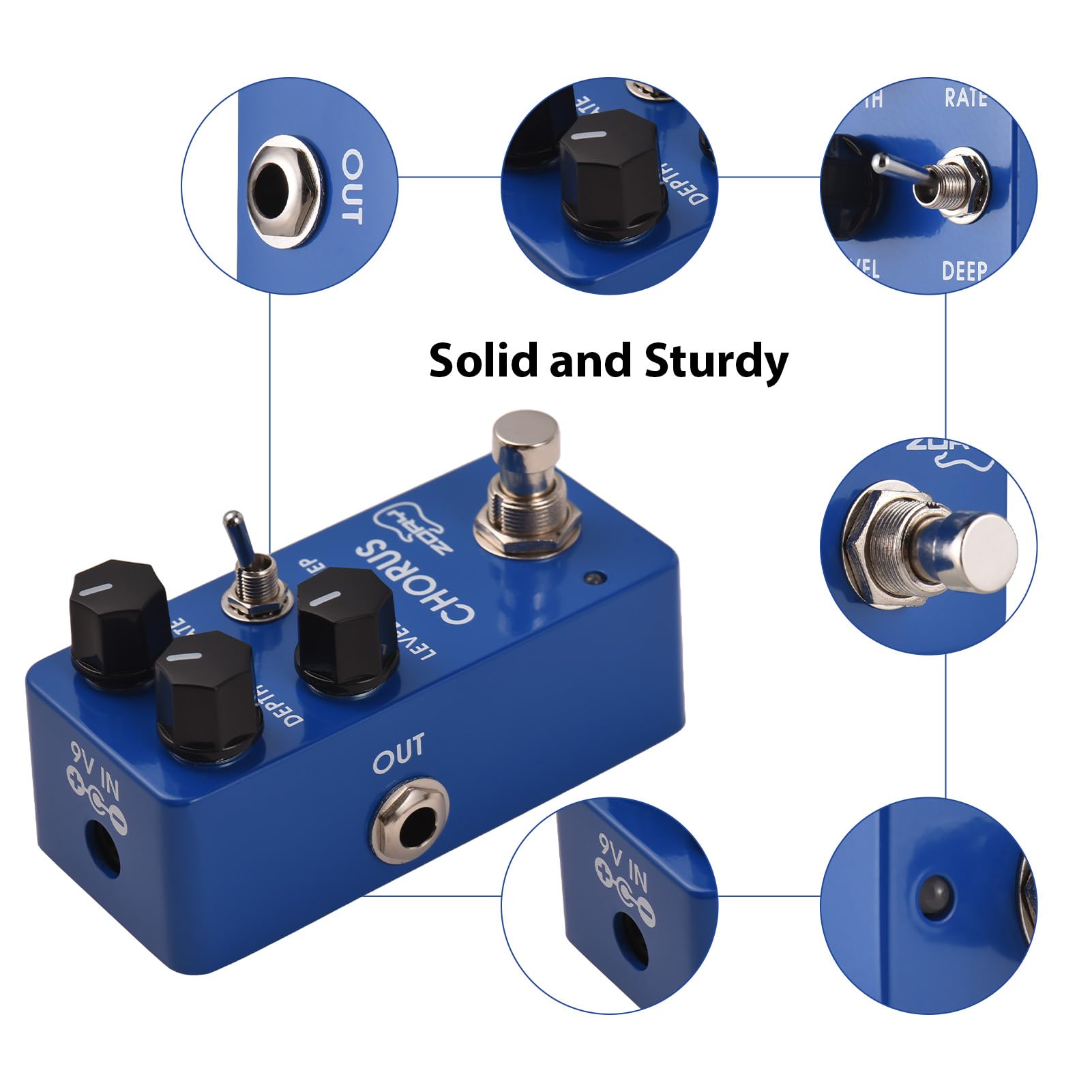 Zory Guitar Analog Chorus Effetti Pedal Autentico Tone vintage Versatile Controlli versi in alluminio in alluminio blu 9.5x4.2x3cm per chitarristi elettrici