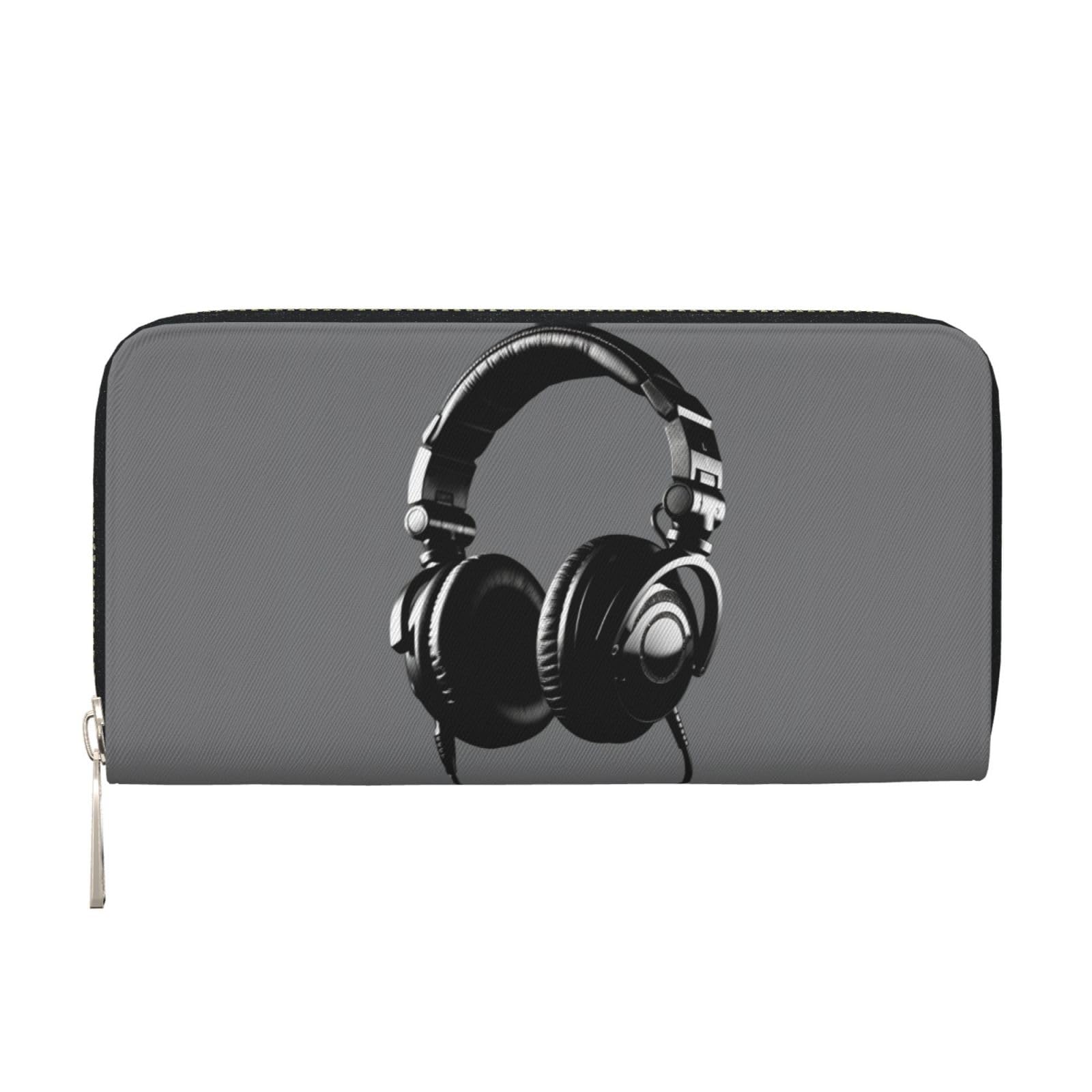 AMREWQYL Headphones printed Leather Hand Wallet Women's Travel Wallet Credit Card Wallet