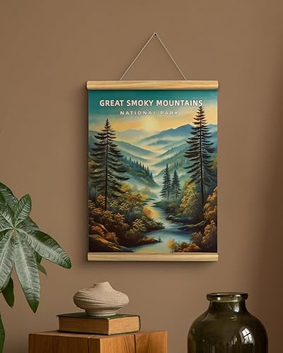 Miniatura 4 de Póster de pared vintage de Great Smoky Mountains National Park de 12 x 16 pulgadas con barras de madera, colgador de cuerda, arte de pared colgante