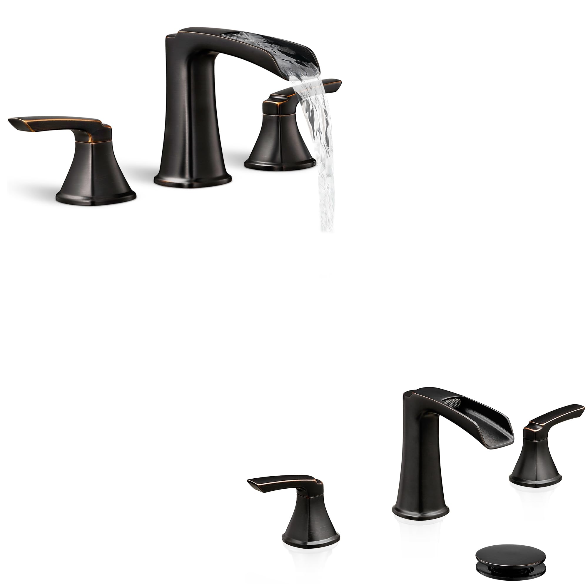 Hcfyauis Bronze Waterfall Bathtub Faucet Oil Rubbed 8-16 Inch High Flow Roman Tub Faucet, Bath Tub Faucet Set 3 Hole, Brass Waterfall Faucet, 4-16 Inch Widespread Bathroom Faucet