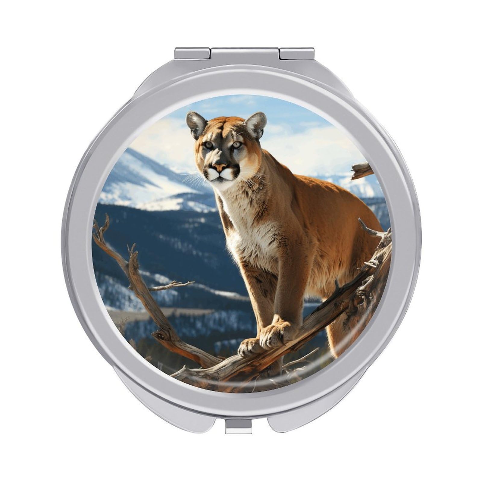 VstaDank Panther Mountain Lion Travel Makeup Mirror Cute Compact Mirror for Women 1X/2X Magnifying Metal Pocket Makeup Mirrors Folding Round Makeup Mirrors for Handbag Wallet & Gift