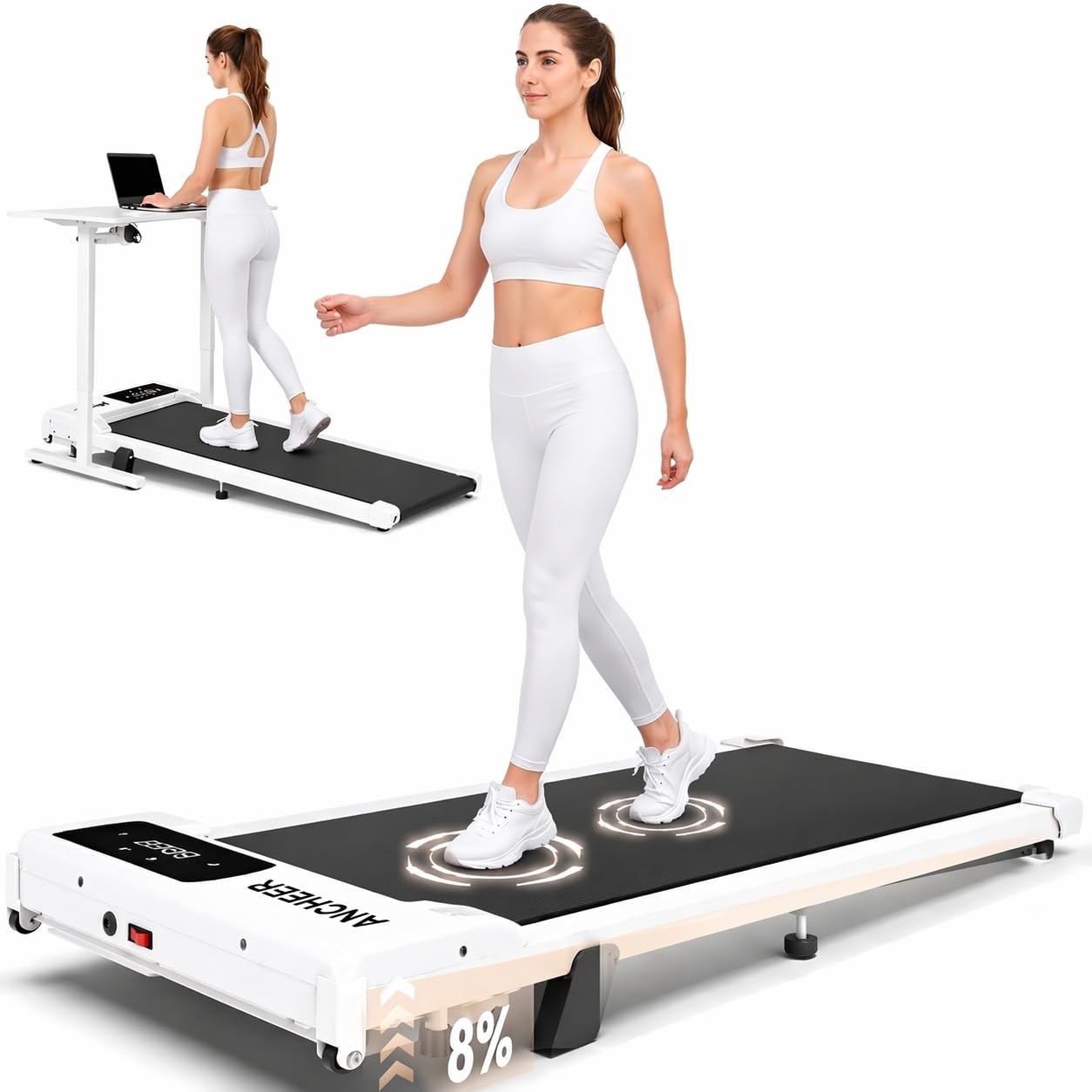 ANCHEER Walking Pads, 2 in 1 Under Desk Treadmill 2.5HP Compact Running Machine with Remote Control, 300lbs Weight Capacity for Home/Gym/Office,Ultra-Quiet, Installation-Free
