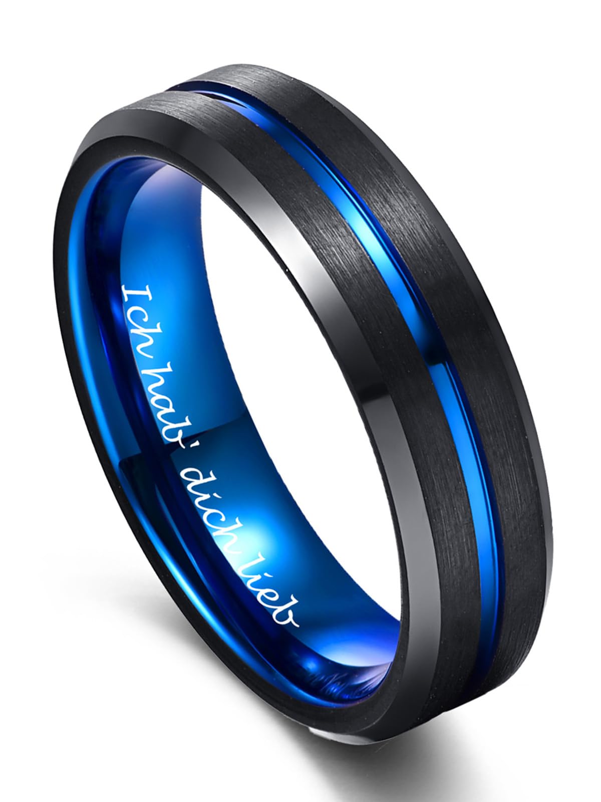 VAKKI 8mm Bague pour Homme Noir Brossé + Rainures Bleue Anneau en Carbure de Tungstène Alliance Bague de Fiançailles Taille 47 à 80