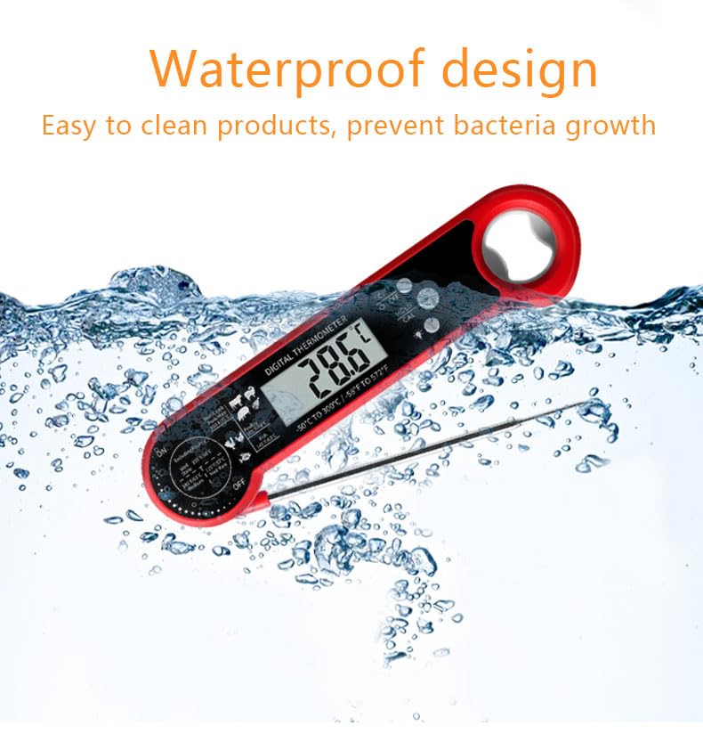 Miniatura 6 de Termómetro digital de carne con lectura instantánea, retroiluminación LCD, IPX6 impermeable, sonda plegable para cocinar, hornear, asar y freír