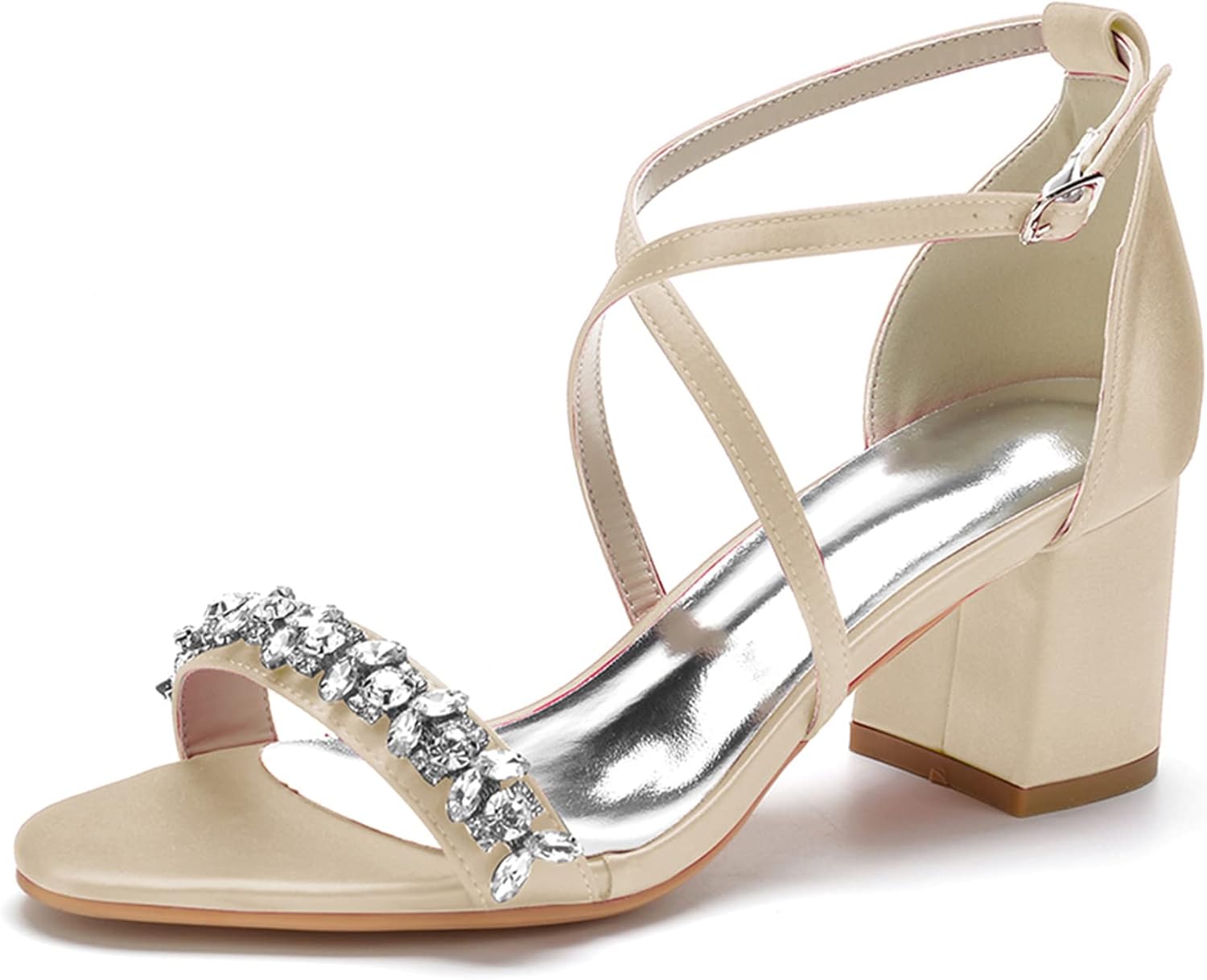 Dames Lage Blok Hak Sandalen Slip Op Glitter Schoenen Open Teen Bruid Bruiloft Werk, Ivoor, 36 EU