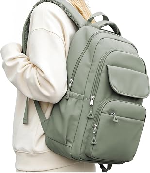 Student School Backpack for Teen Girls Middle High School Bookbag Casual Daypack, 15.6 Inch Laptop Backpack for College, Green