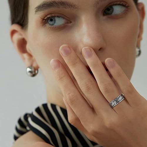 Miniatura 3 de HZMAN Anillo de la suerte celta de plata vintage de acero inoxidable abierto para mujer, tamaño 7-9