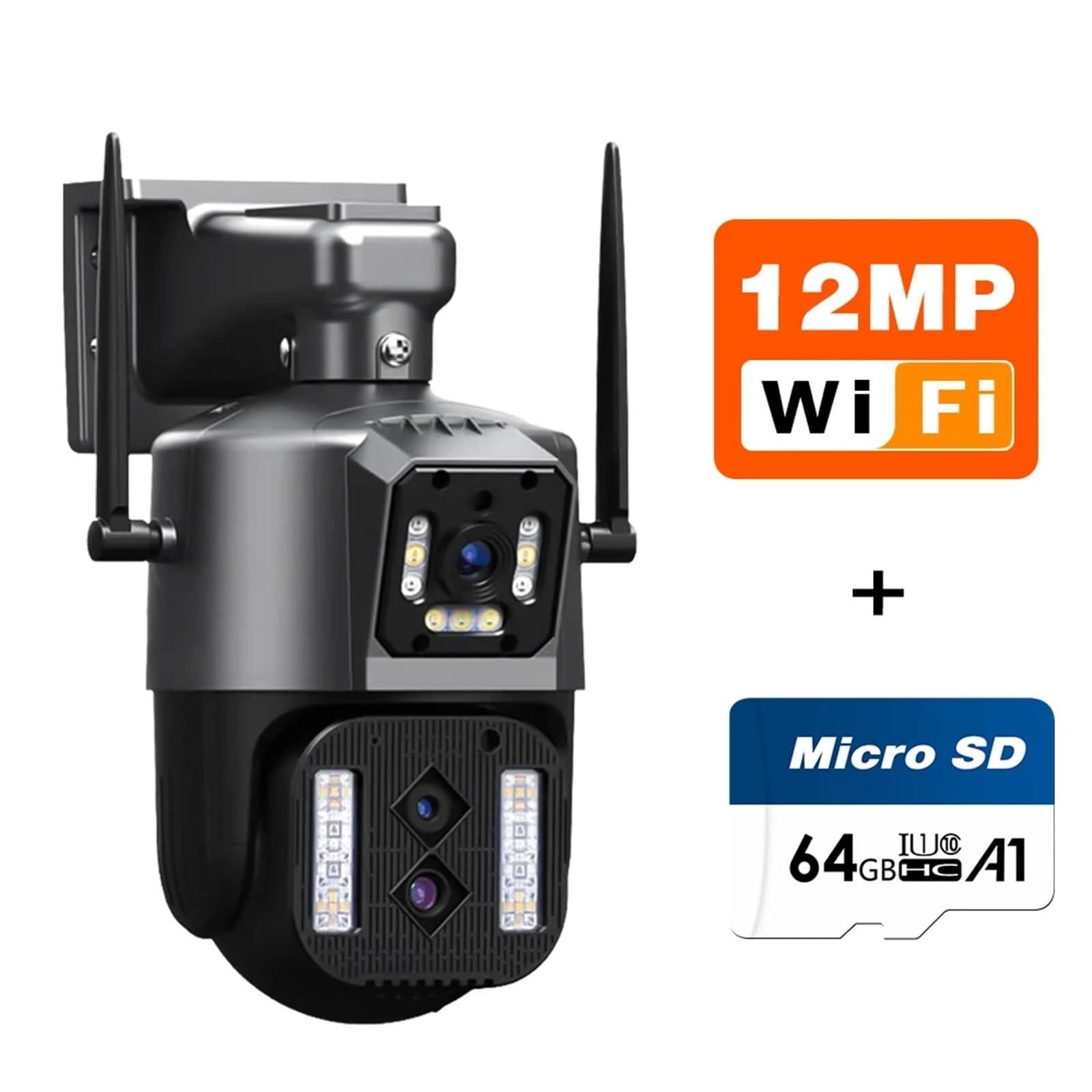 Kamera Dzwonkowa, Kamera IP 12MP 8K Wi-Fi Zewnętrzna Kamera PTZ Z Trzema Obiektywami Podwójne Ekrany 10-krotny Zoom Automatyczne Śledzenie Człowieka Wodoodporna Kamera CCTV 8MP(6K 12MP Add 64G)