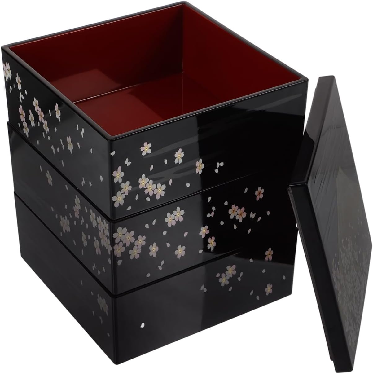 Amosfun Japanese Bento Case 3 Layers Sushi Box Mount Fuji Pattern Traditional Lunch Box with Lid for Snacks and Meals Reusable Plastic Lunch Container 6.3 x 6.3 x 4.9 Inch
