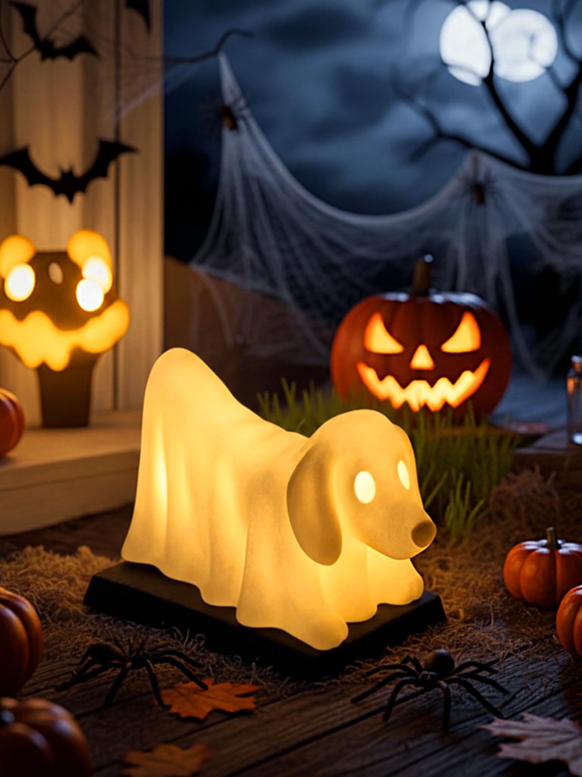 Dachshund Ghost Halloween Lamp, Halloween Glowing Ghost Dog Figurines, Plug-in Night Light with Build-in LEDs Desk Decoration, Dog Lovers Gift for Christmas Home Glow in The Dark Party Display