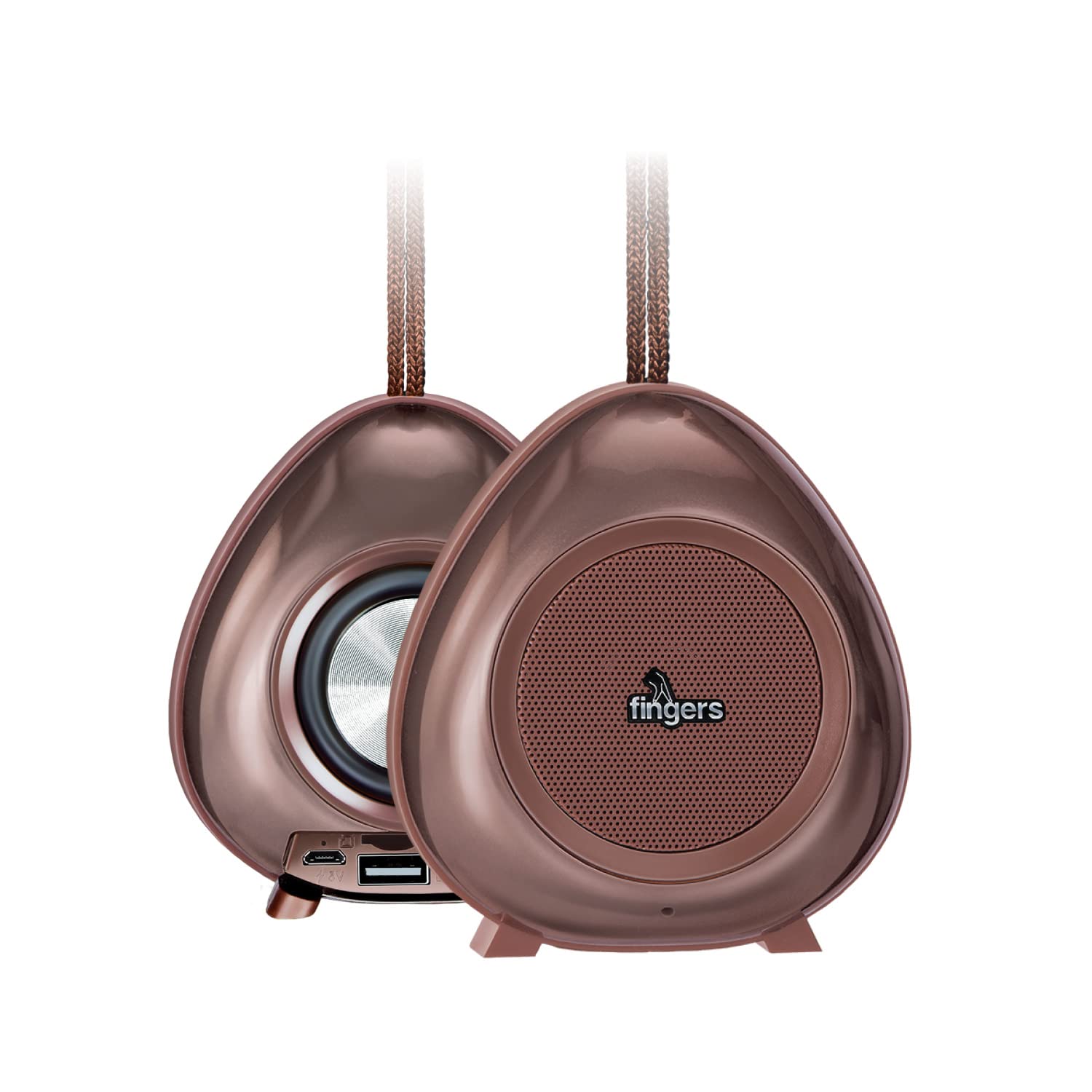 FINGERS Brownie2 Portable Speaker (15 Hours Playback | Bluetooth, FM Radio, USB, MicroSD, AUX),Choco Brown