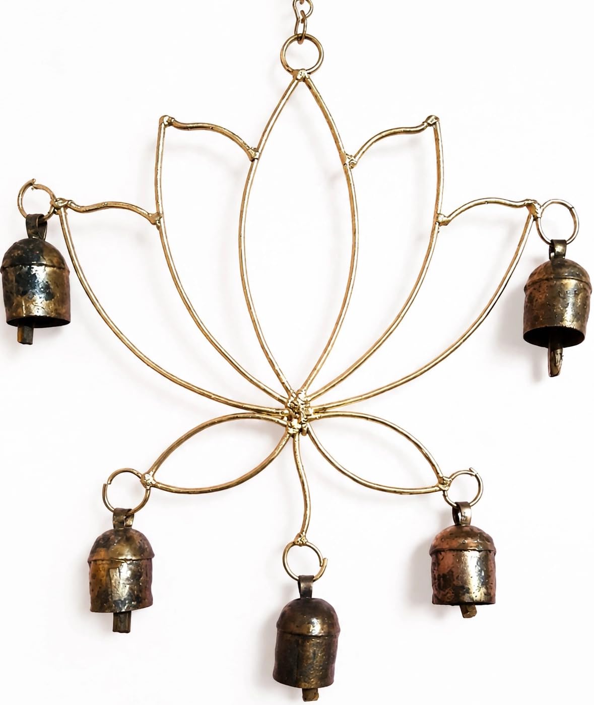 New Zummar House Handmade Lotus Chime with Copper Coated Kutch Metal Bells/Wind Chimes Bell/Gold Color Chime and Brown Bells-image-27