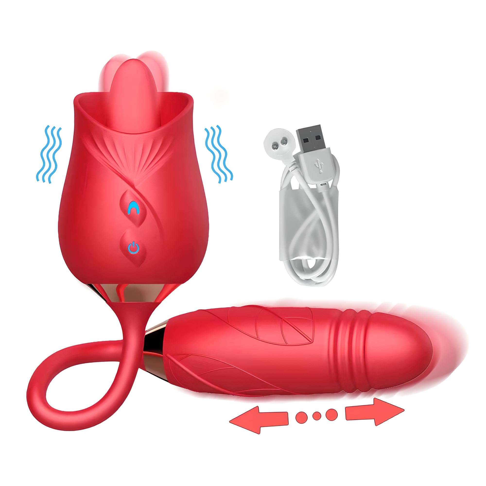 Rose Delight - Vibratore per esperienze sensoriali intense - 10 modalità di leccata e suzione, silicone medico, impermeabile