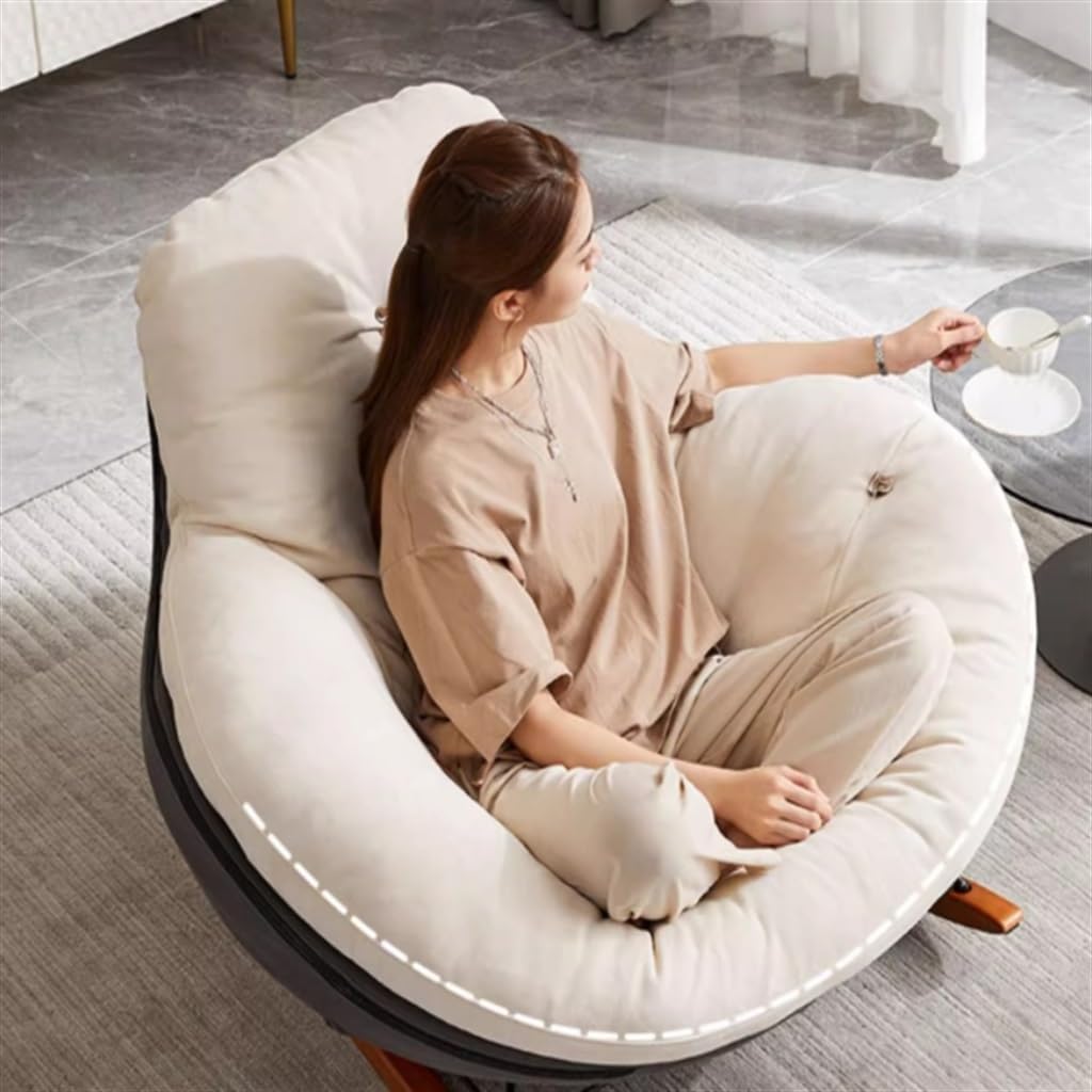 Rocking Chair Living Room Lazy Sofa Single Recliner Balcony Eggshell