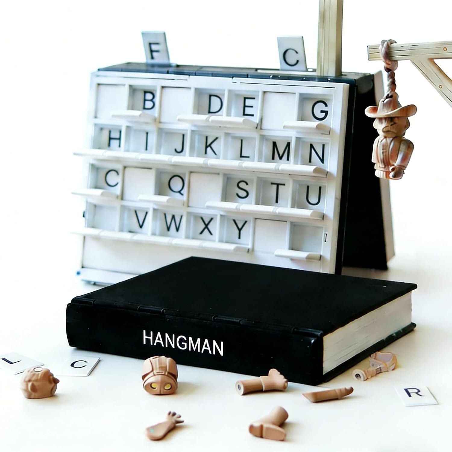 Playbook'd Hangman Game Magnetic Cowboy, Portable 3D Printed Hangman Game Book with 52 Letter Cards, Vocabulary Words Spelling Challenge Table Game