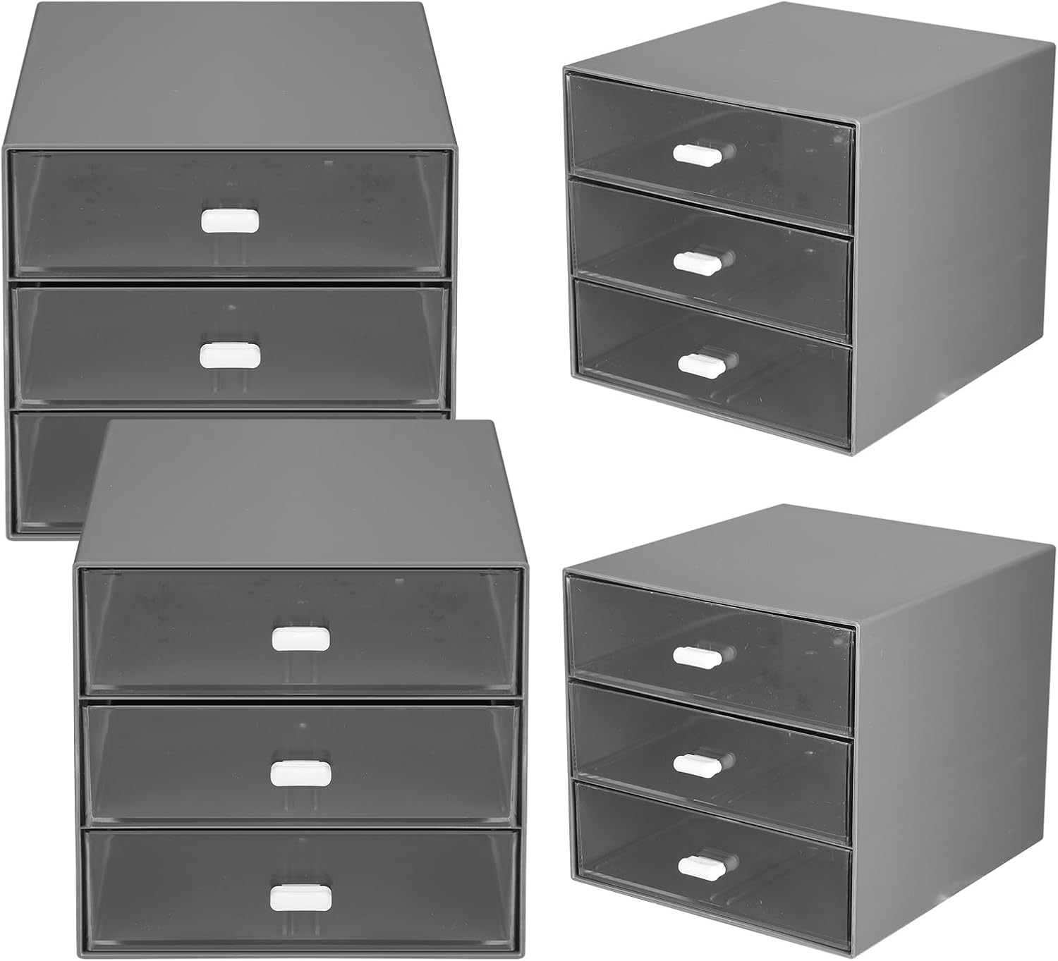 Ziliny 4 Pack Desk Organizer with 3 Drawers, Plastic Desk Storage Box, Desktop