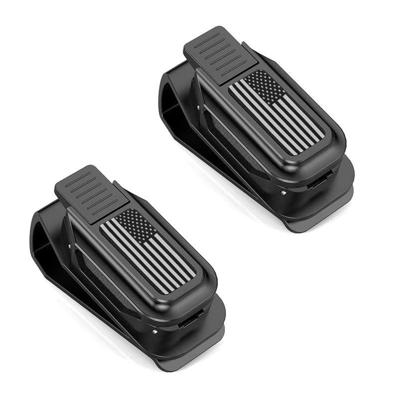 Kit com 2 suportes para óculos de sol no para-sol do carro Dsycar, encaixe pop-snap, ABS, preto e branco com logo de bandeira americana