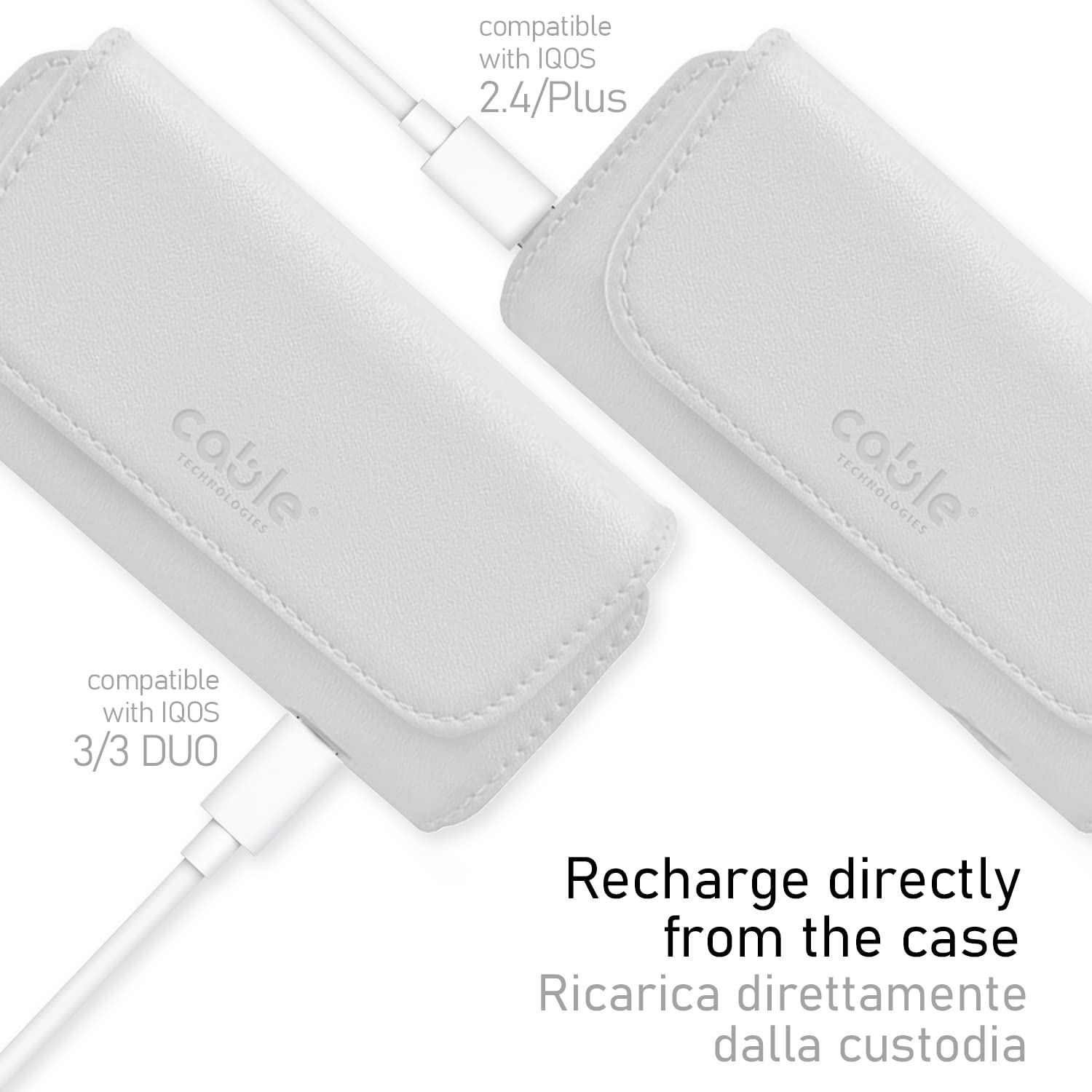 CABLE TECHNOLOGIES Wysokiej jakości etui ze sztucznej skóry kompatybilne z IQOS ILUMA / 3 DUO/ 3, etui ze skóry PU, sztucznej skóry, organizer, pokrowiec/torebką na e-papierosy, akcesoria (białe)